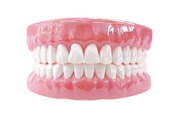 Obraz premium Full set of human teeth, pink gums, realistic, dental, illustration