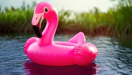 Pink Flamingo Pool Float Enjoying a Sunny Day on the Water.