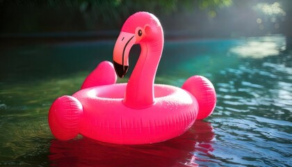 Pink Flamingo Pool Float Enjoying a Sunny Day on the Water.