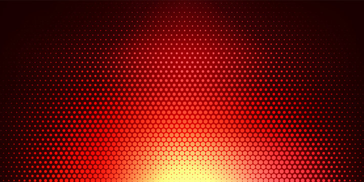 Red LED panel light with screen overlay and digital grid board effect. 3D concert stage texture or television studio pattern. Neon dot glow or abstract halftone points for technology art displays.