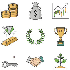Business and Wealth Management Line Art Icon Set