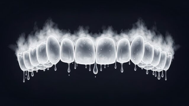 Frozen Teeth with Melting Ice and Steam on Dark Background. - Powered by Adobe