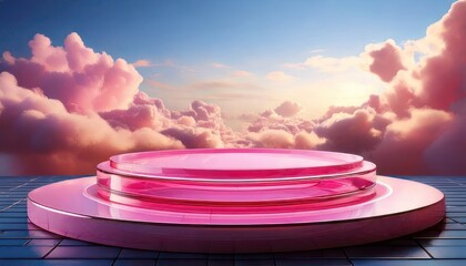 Pink Platform in Dreamy Sky - A Showcase for Product Presentation.