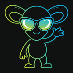 Fototapeta premium Cute Mouse Wearing Sunglasses T-Shirt Design, Neon Gradient Outline Cartoon Character