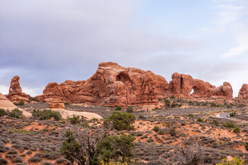Fototapeta premium Utah, Arizona, Arches Park, Landscapes, Poster, Calendar, Double Arches, Delicate Arches, Balance Rock