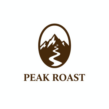 An elegant brown logo featuring a mountain peak and winding path for premium coffee brands
