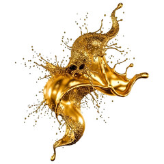 Dynamic Golden Liquid Splash and Droplets Isolated