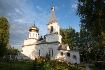 A view of the ancient Church of All Saints in the Verkhnechusovskaya Bogoroditse-Kazanskaya Tryphonova pustyn on a sunny August evening. Verkhnechusovskie Gorodki, Perm krai. Russia