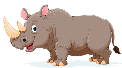 Obraz premium Cute Rhino Cartoon Vector with Outline on White Background