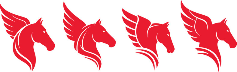 Obraz premium horse red silhouette vector, flying horse shadow, flying animal design, winged horse doodle, fantasy horse artwork, animal horse fi