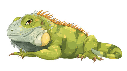 Obraz premium Cute Cartoon Iguana Posing and Smiling Vector with Outline