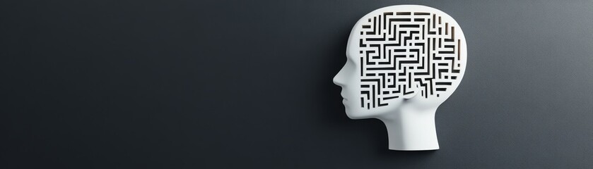 Maze Mind White Head with Labyrinth Interior, Complexity , Brain