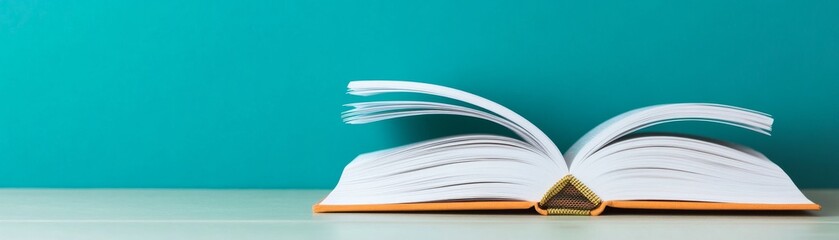 Open Book on Teal Background, Reading , Education