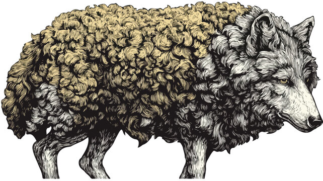 Wolf in Sheep's Clothing Vector on White Background for Design Projects
