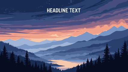 Vertical Cinematic Landscape Poster Vector &ndash; Modern Gradient Mountain Illustration