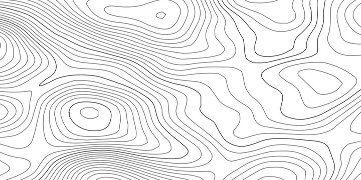 Minimal black and white topographic contour line pattern featuring flowing organic curves, abstract terrain elevation with wavy wood grain inspired lines in a modern map style design on transparent. 