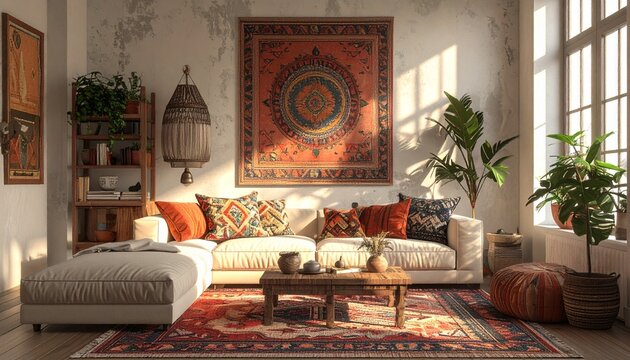 Boho-Wohnzimmer mit Vintage-Akzenten