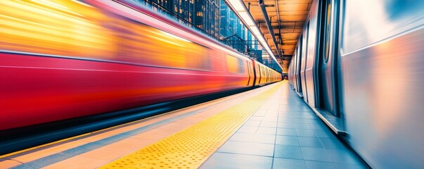 Speeding Red Train at Subway Platform, transportation , urban