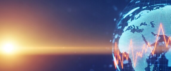 Digital earth globe with data and graph lines representing global business, finance, and technology world stock market for economic analysis.