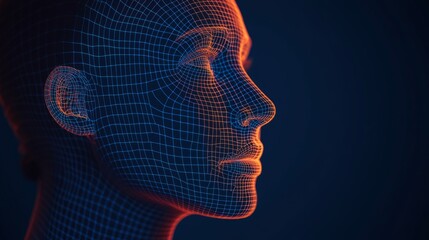 Wireframe Woman Face Tech Concept, AI, Artificial Intelligence