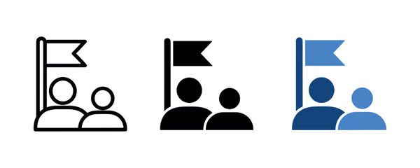 Icon set of two people with flag in different styles