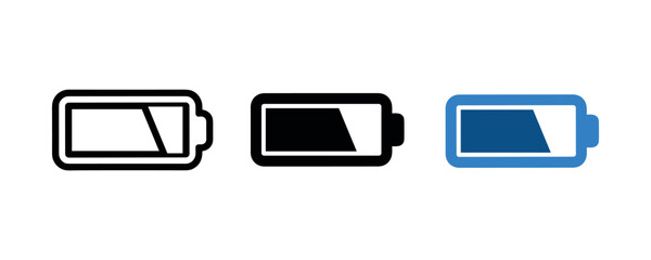 Set of three battery icons showing different power levels