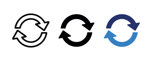 Three sync arrows icons with different styles and colors