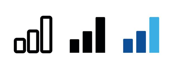 Simple bar chart icons in black and blue on white background