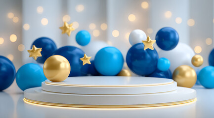 Blue and gold balloon booth background