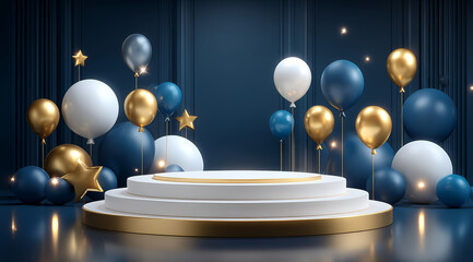 Blue and gold balloon booth background