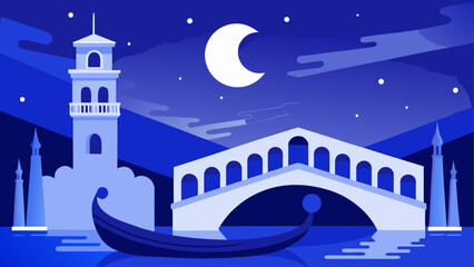 Venice scene with bridge and gondola night © sumona