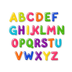 Colorful and glossy alphabet letters arranged in rows a to z