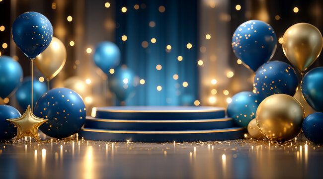 Blue and gold balloon booth background
