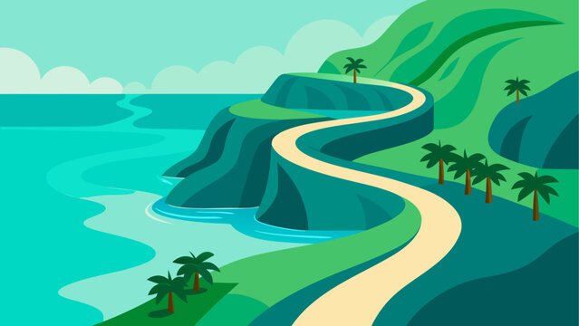 Coastal road with palm trees and ocean view