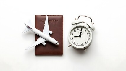 Travel preparation with clock and passport