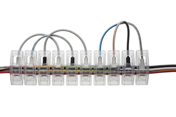 Generic push-in wire terminal blocks for electrical connection on a transparent background
