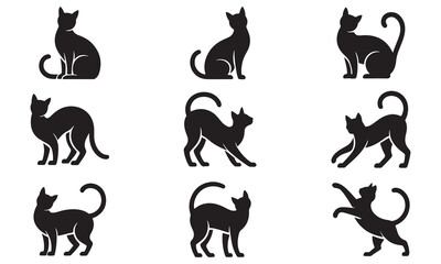 Fototapeta premium set of black cat silhouettes in different poses