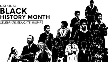 African-Americans history or black history month lettering with people silhouette on colorful background. Vector illustration
