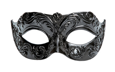 Close-up of a black masquerade mask with ornate details