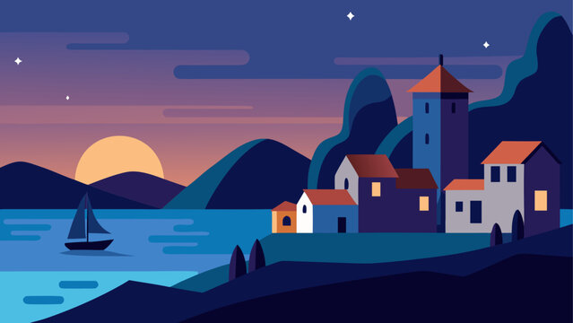 Serene coastal village at dusk