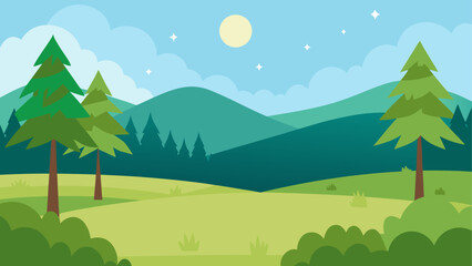 Obraz premium Serene forest landscape under moonlight