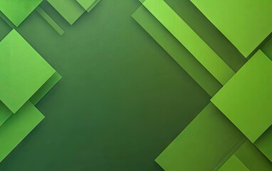 Modern abstract background with overlapping green geometric squares and rectangles in different shades creating depth and layers