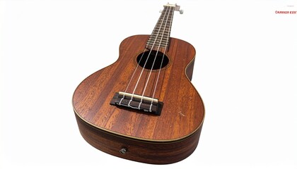 Obraz premium Wooden Ukulele with Rich Brown Finish and Visible Grain Highlighting Craftsmanship and Traditional String Instrument Design