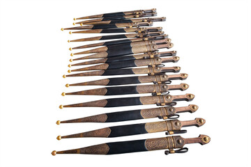 Black and golden color Georgian daggers on a white background, isolated