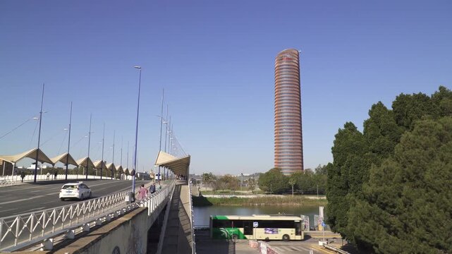 The Cachorro bridge crossing the Guadalquivir river in Seville, Andalusia, Spain.