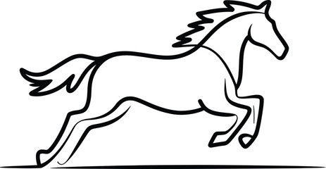 Fototapeta premium Black line of a running horse with flowing mane and tail 1