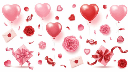 Valentine's Day Celebration with Hearts, Roses, and Gifts