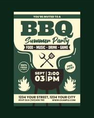 Green Summer BBQ Party Poster Invitation 