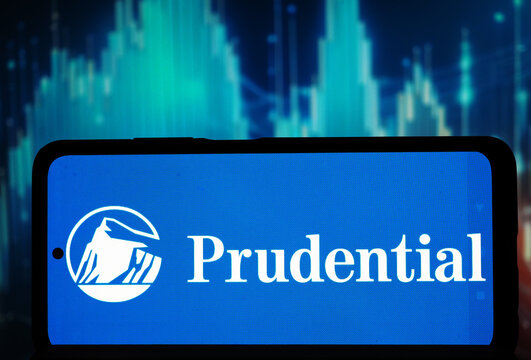 In this photo illustration,  Prudential Financial, Inc.  logo seen displayed on a smartphone.
