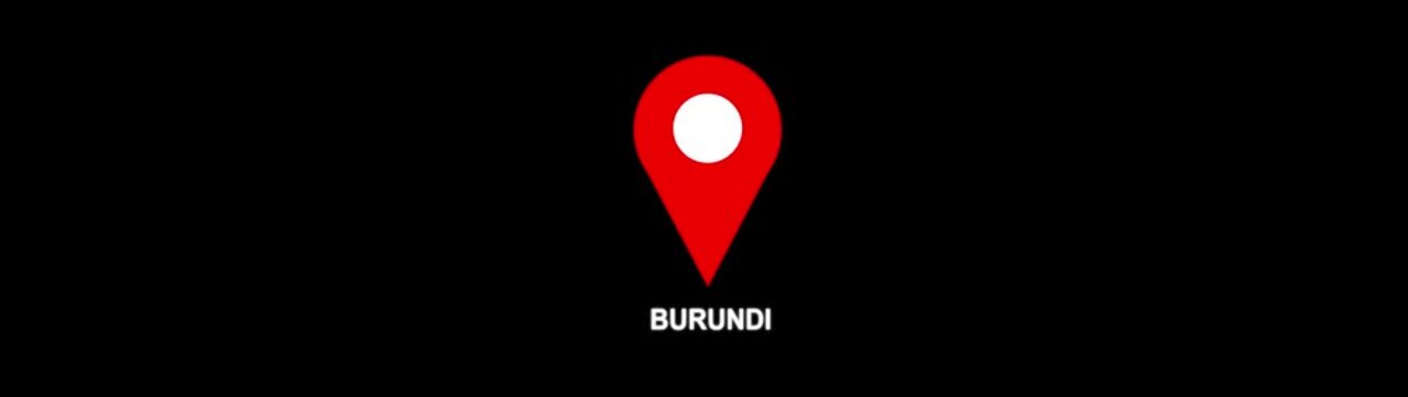 Burundi country location pin animation 4K video. GPS tracking map pointer icon with alpha channel and Black background, location has been displayed.
